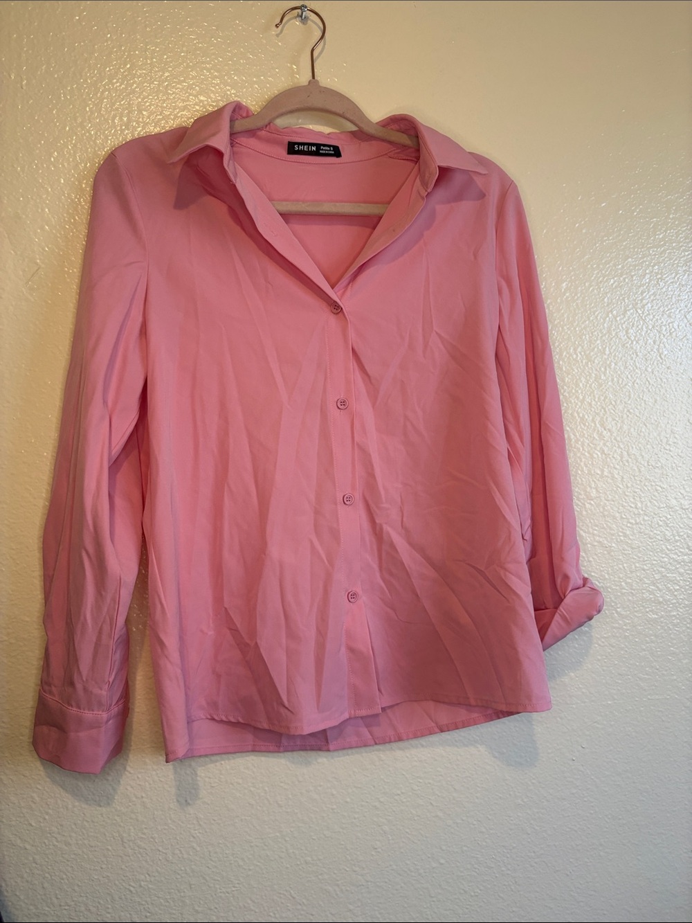 SHEIN Rose-Pink Collared Button Blouse